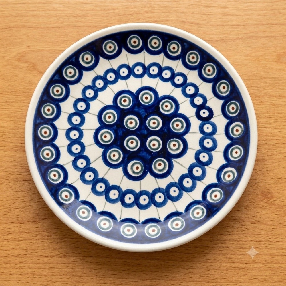 Vintage Boleslawiec Polish Pottery Peacock Eye Dessert Plate 7.5 Inch Hand Made